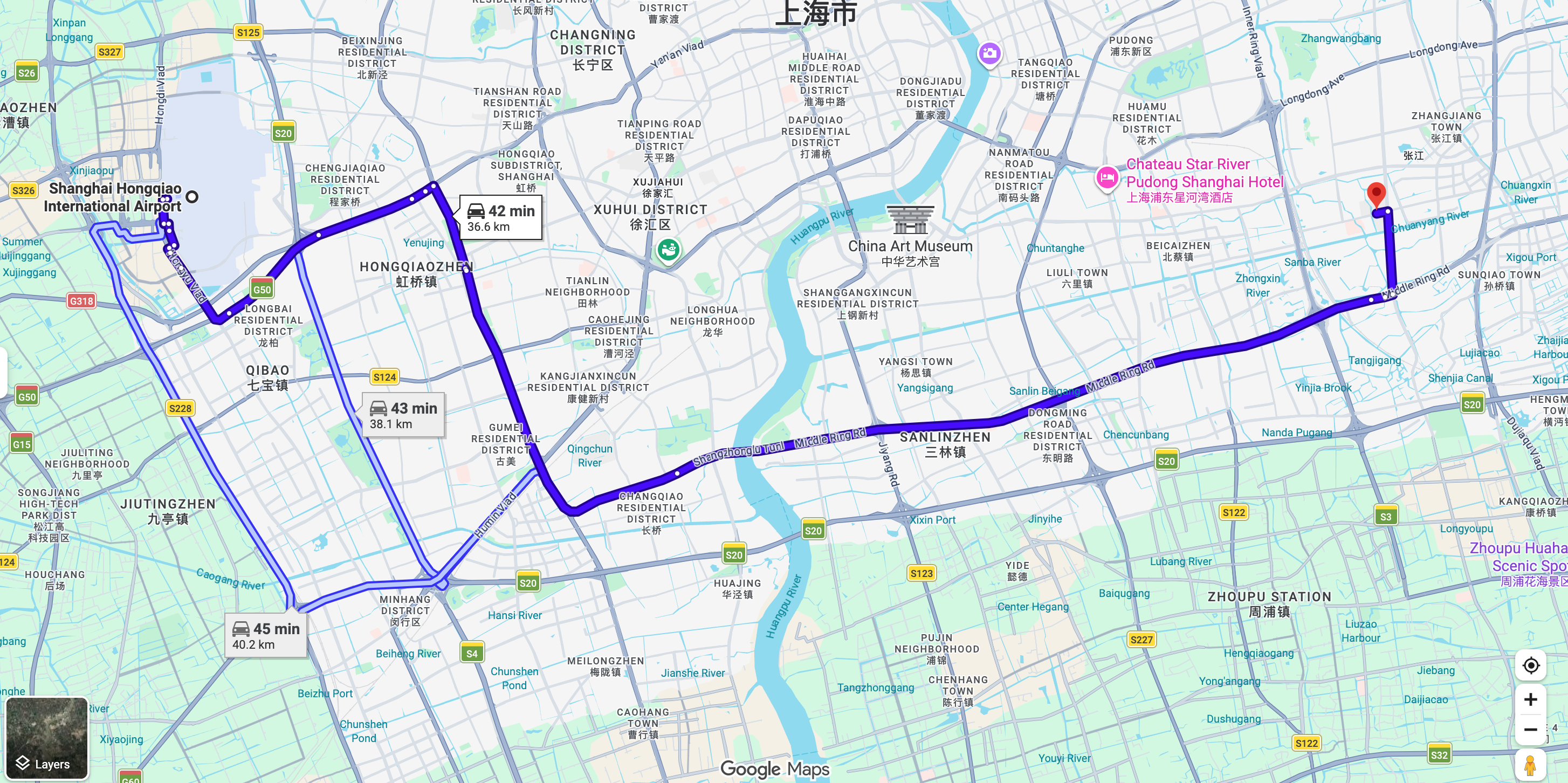 Taxi route from Shanghai Hongqiao Airport to Fudan University (Zhangjiang Campus)